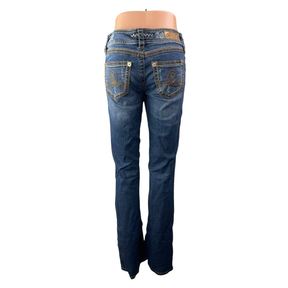 Seven7 Women's Blue Distressed Low Rise Ripped Bootcut Denim Jeans Pants Size 27 - Picture 5 of 10